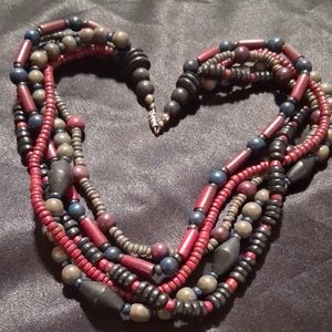 Vintage Red and Black Beaded Necklace